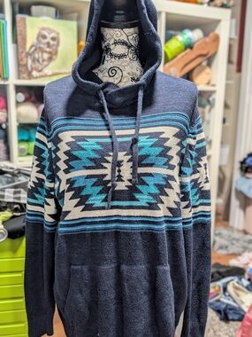 American Eagle Navy Knit Hooded Sweater